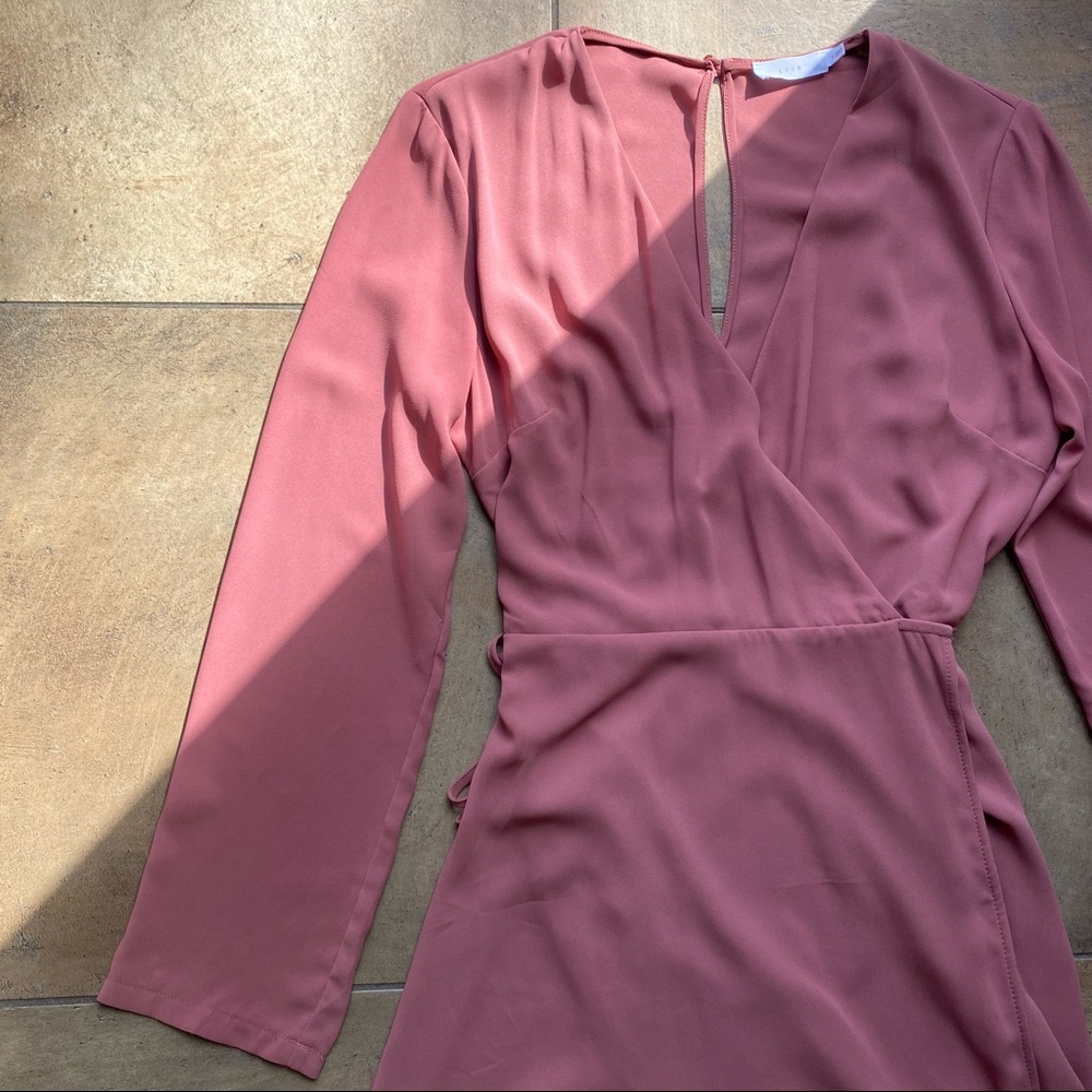 Lush Mauve Wrap Front Long Sleeve Dress Size Small
